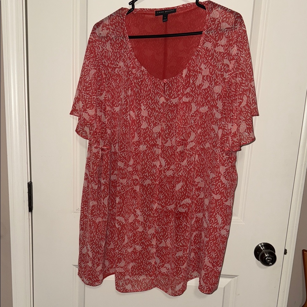 Lane Bryant Red and White Floral Blouse